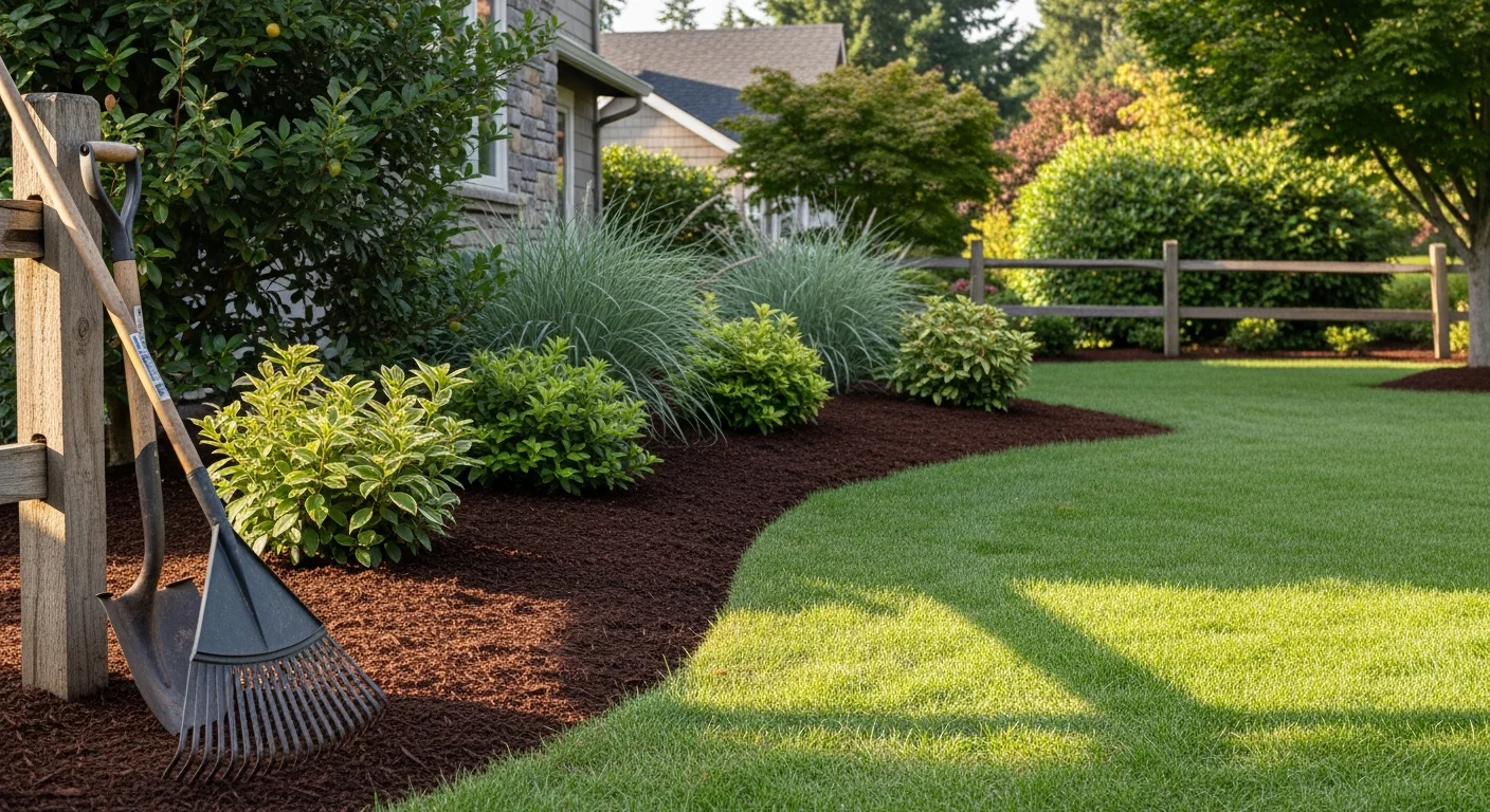 Landscape contractor working on residential yard in Portland Oregon area