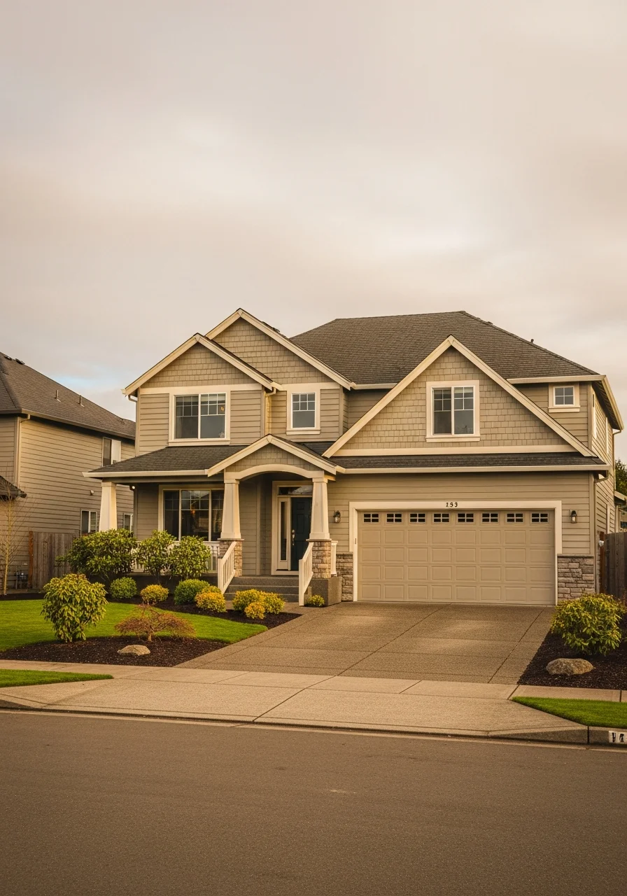 Sherwood home exterior with traditional design and well-landscaped yard.